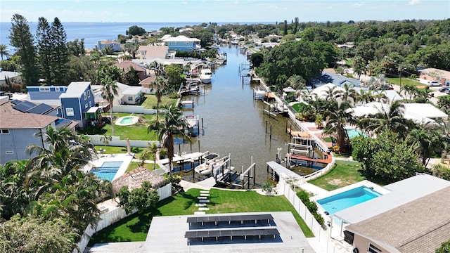 aerial view featuring a water view