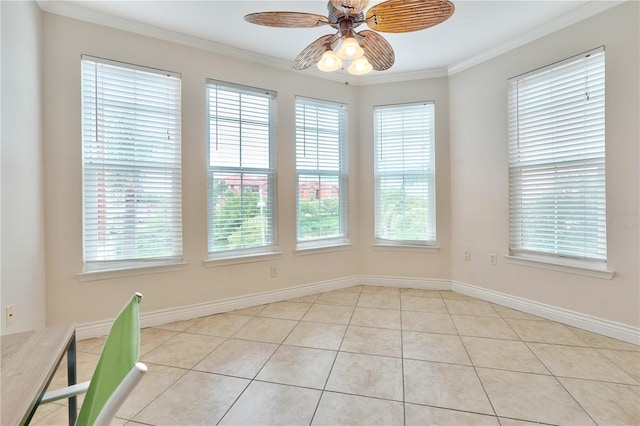 interior space featuring crown molding and ceiling fan