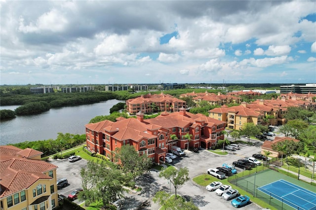 aerial view featuring a water view