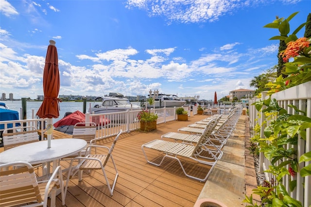 deck with a water view