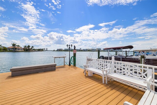 dock area with a water view