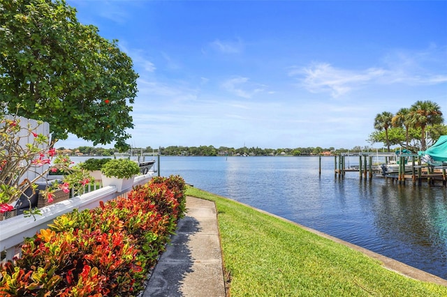 property view of water with a dock and boat lift