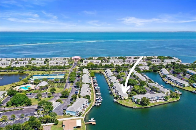 bird's eye view featuring a water view