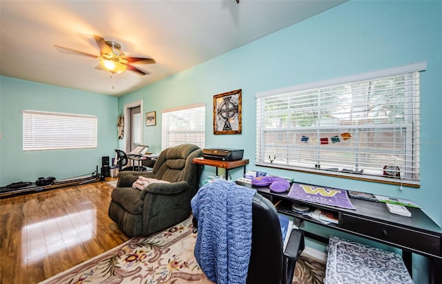 2208 Citrus Valley Cir, Palm Harbor, FL 34683 - office area with wood finished floors and ceiling fan