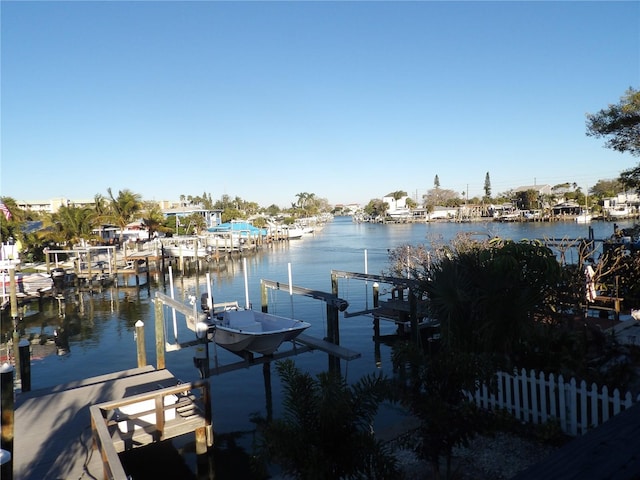 view of dock with a water view