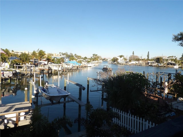 view of dock with a water view