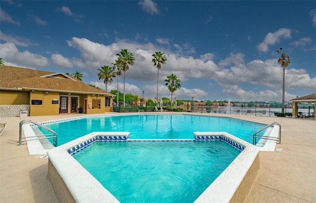 pool with a patio