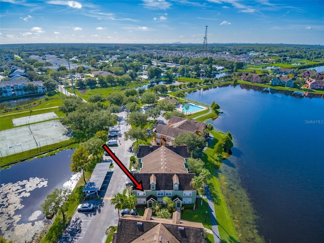 aerial view with a water view