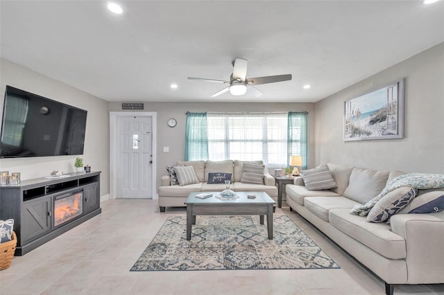 living room with ceiling fan