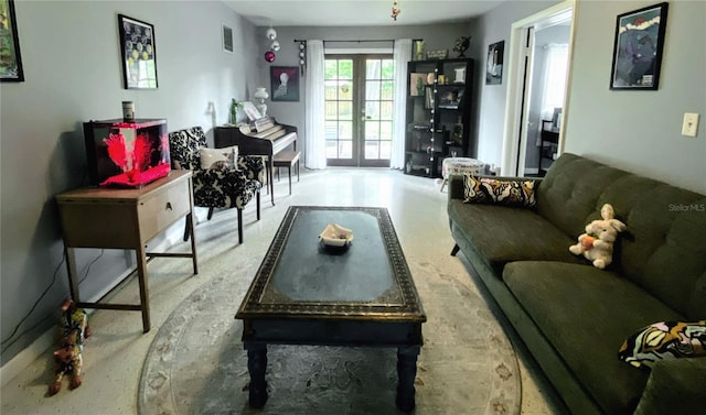 living room featuring french doors