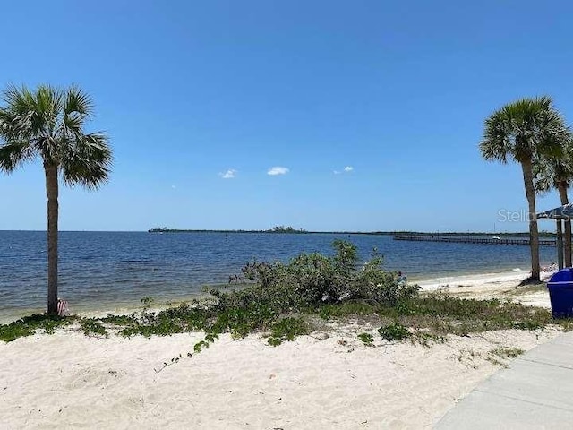 view of water feature featuring a beach view