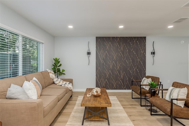 living room featuring light wood-type flooring