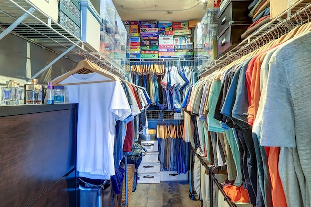 walk in closet with hardwood / wood-style flooring