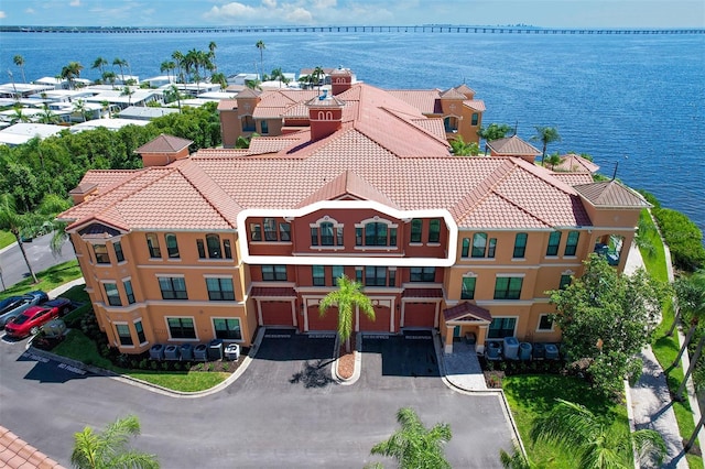 aerial view with a water view