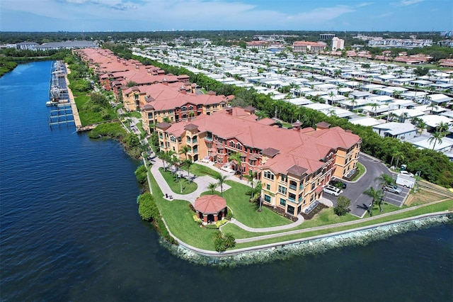 aerial view featuring a water view