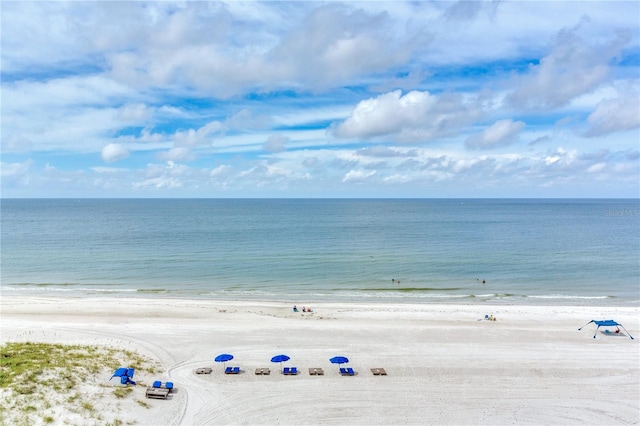 property view of water featuring a view of the beach