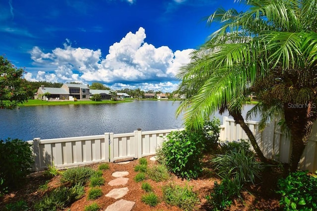 water view featuring a fenced backyard
