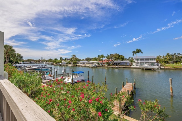 dock area featuring a water view