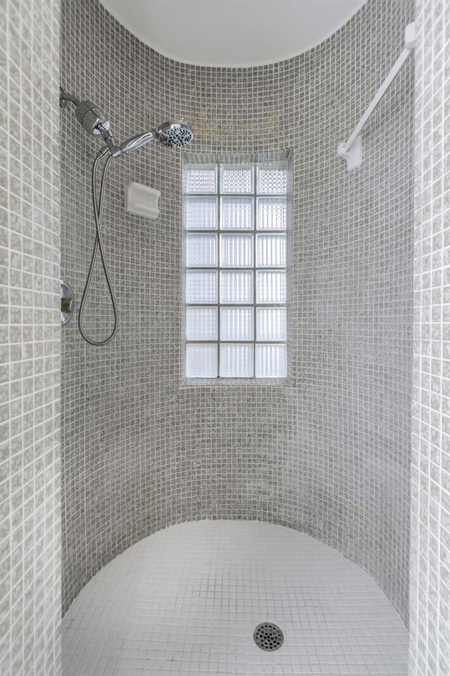 bathroom with a wealth of natural light and tiled shower