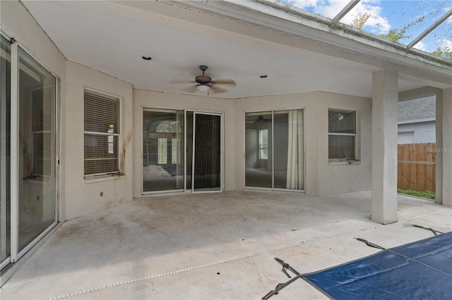 view of patio featuring ceiling fan