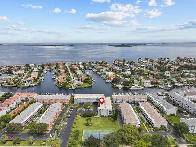 bird's eye view featuring a water view