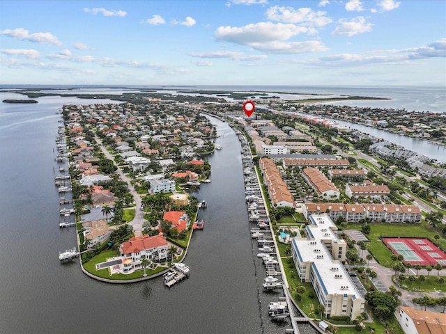 drone / aerial view featuring a water view