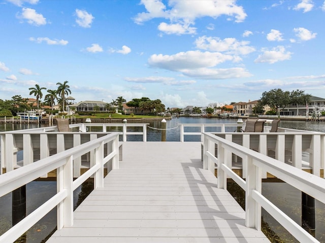 dock area with a water view