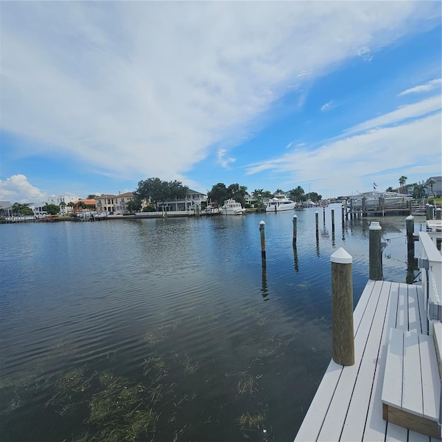 dock area with a water view