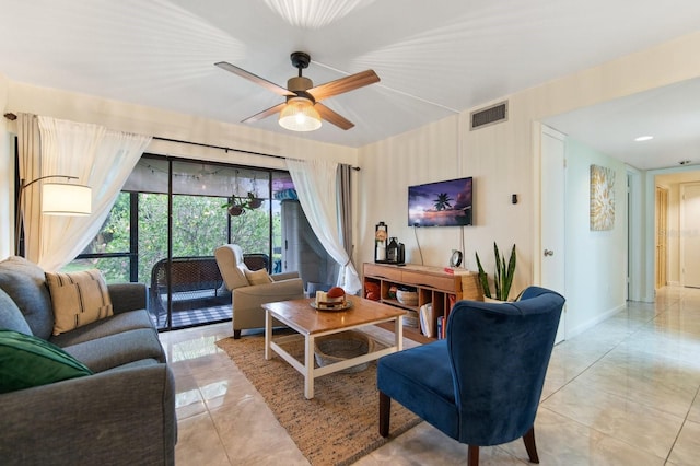 living room with ceiling fan