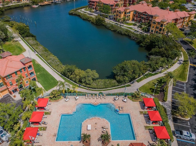 aerial view with a water view