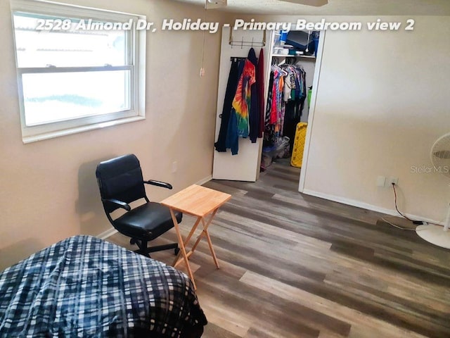 bedroom featuring hardwood / wood-style flooring, a closet, and a spacious closet