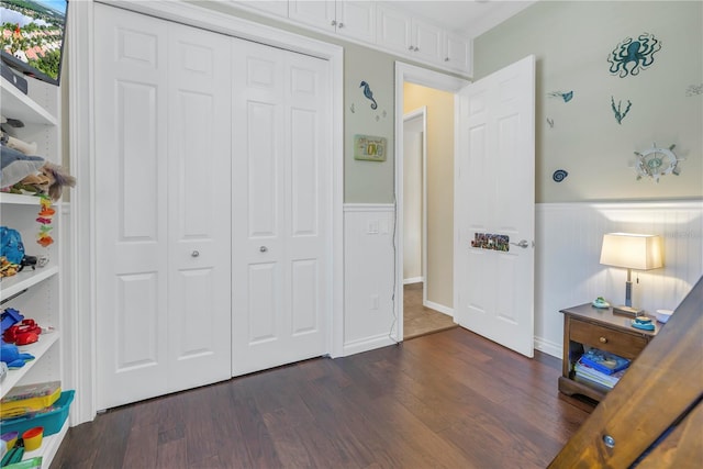 interior space featuring dark hardwood / wood-style floors and a closet