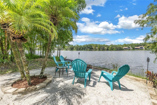 view of patio / terrace featuring a water view