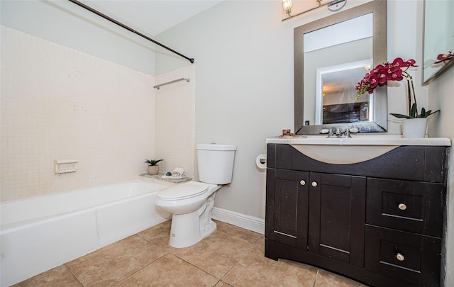 full bathroom featuring vanity, tile patterned floors, tiled shower / bath combo, and toilet