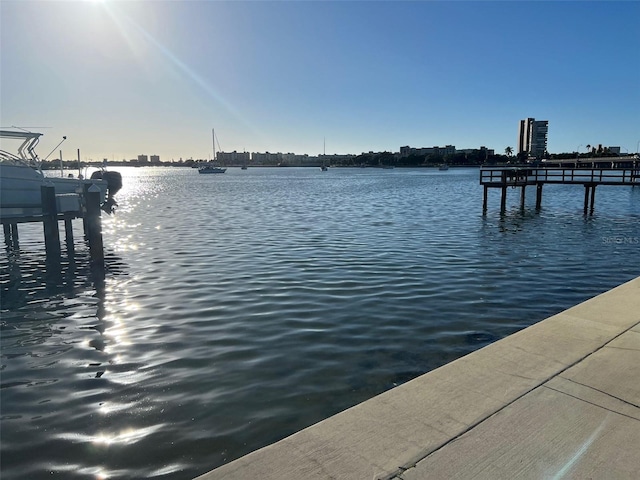 view of dock with a water view