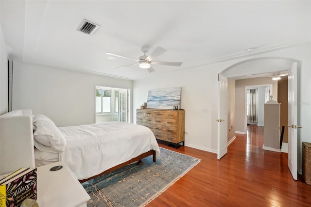 bedroom featuring ceiling fan and wood-type flooring