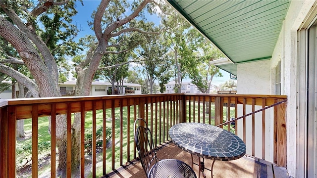 view of wooden balcony featuring a deck