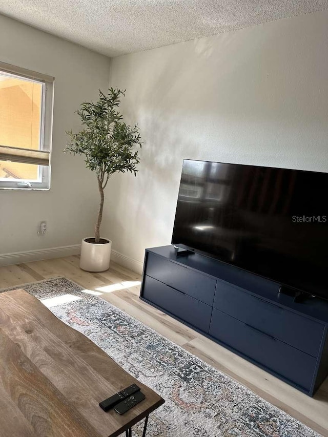 interior space featuring a textured ceiling and hardwood / wood-style flooring