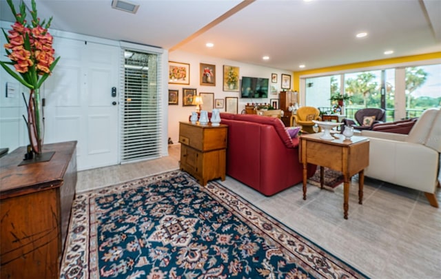 living room with light wood-type flooring