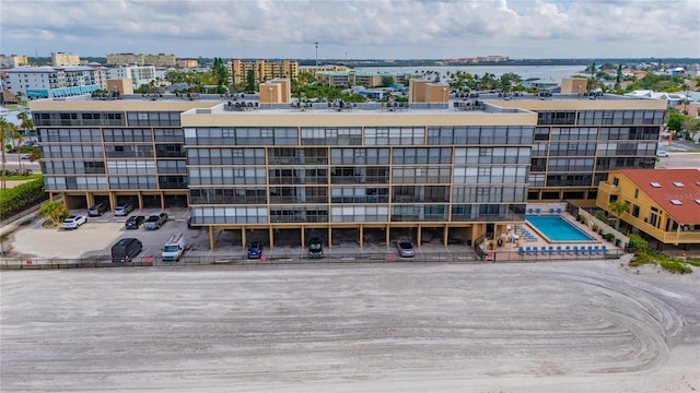 view of building exterior featuring a water view