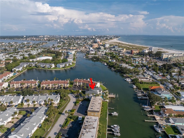 aerial view featuring a water view