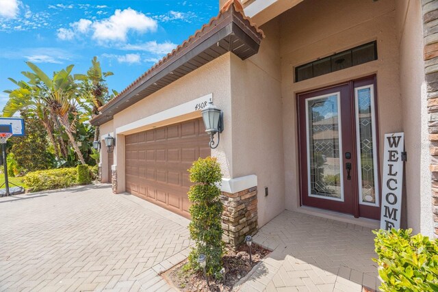 exterior space with a garage