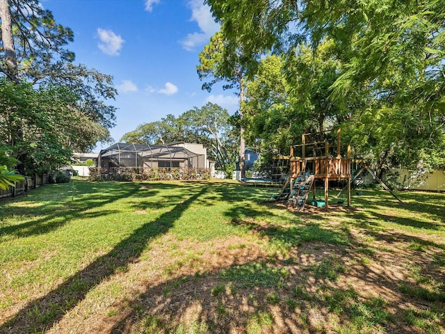 view of yard with a playground