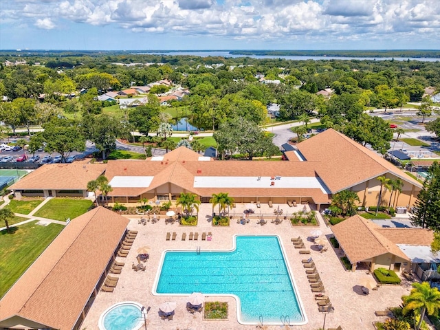 view of swimming pool featuring a patio area