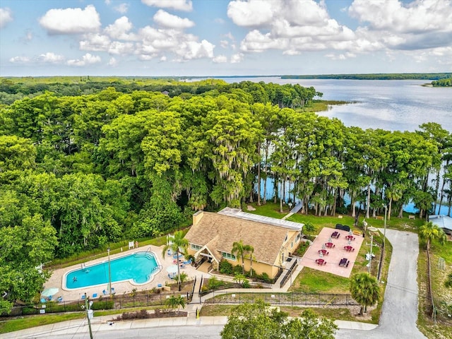 aerial view featuring a water view