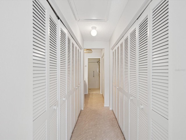 corridor with a textured ceiling