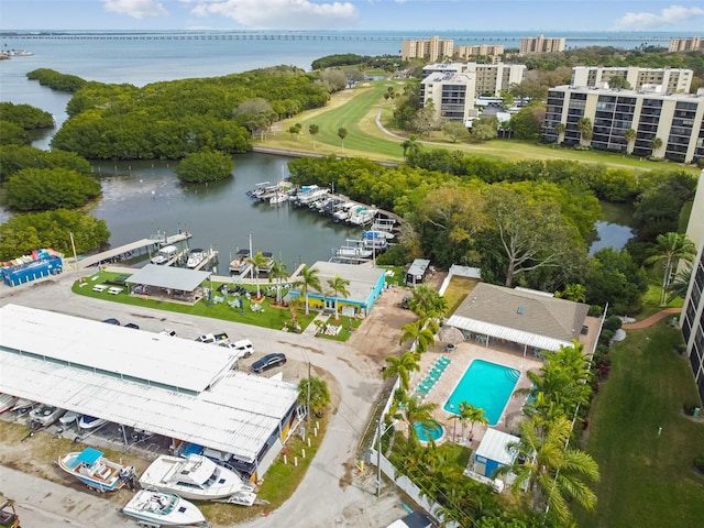 aerial view with a water view