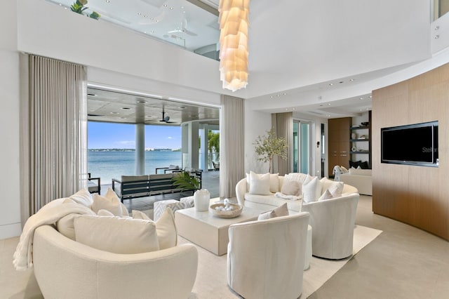 living room with a water view