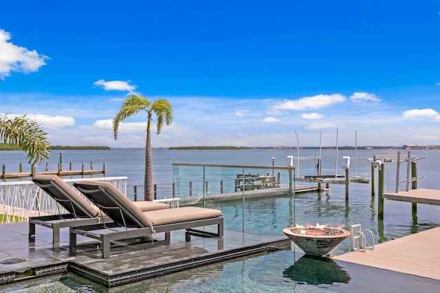 dock area with a water view