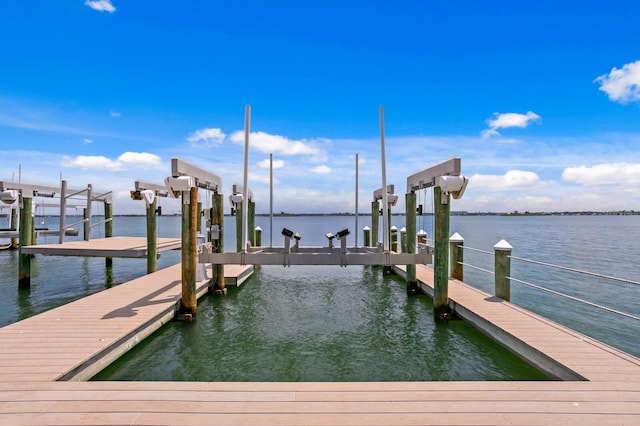 dock area with a water view